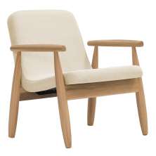 Poltrona Decorativa Antonela Base Madeira Natural Linho Bege Claro - Nexta Casa