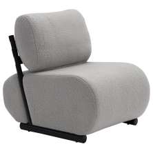 Poltrona Decorativa Athos Base Madeira Preto Bouclé Sheep Cinza - Nexta Casa
