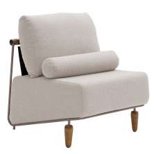 Poltrona Decorativa Aurea Base Aço Champagne Linho Bege - Nexta Casa