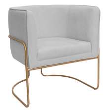 Poltrona Decorativa Betina Base Aço Ouro Fosco Bouclé Cinza Claro - Nexta Casa