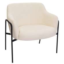 Poltrona Decorativa Jade Base Aço Preto Bouclé Off White - Nexta Casa