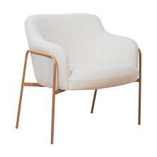 Poltrona Jade Base Aço Ouro Fosco Tecido Linho Off White - Nexta Casa