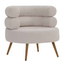 Poltrona Minimalista Mabel Pés Palito Castanho Bouclé Sheep Bege Claro - Nexta Casa