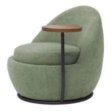 Poltrona Orgânica Kaira com Mesa Lateral Esquerda Base Fixa Preto Bouclé Verde Claro - Nexta Casa