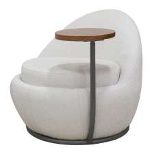 Poltrona Orgânica Kaira com Mesa Lateral Esquerda Base Fixa Titânio Bouclé Creep Off White - Nexta Casa