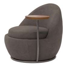 Poltrona Orgânica Kaira com Mesa Lateral Esquerda Base Fixa Titânio Bouclé Marrom - Nexta Casa