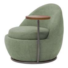 Poltrona Orgânica Kaira com Mesa Lateral Esquerda Base Fixa Titânio Bouclé Verde Claro - Nexta Casa