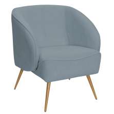 Poltrona Para Sala de Estar Agnes Pés Aço Ouro Fosco Bouclé Azul Claro - Nexta Casa