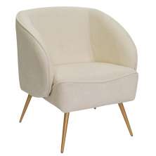 Poltrona Para Sala de Estar Agnes Pés Aço Ouro Fosco Bouclé Off White - Nexta Casa