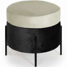 Puff Decorativo Lewis 45x45 cm Pés Preto Suede Preto/Veludo Creme - Nexta Casa