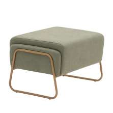 Puff Decorativo Sala de Estar Zara Base Aço Ouro Fosco Linho Verde - Nexta Casa