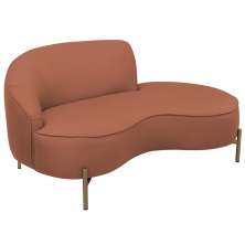 Sofá Curvo 02 Lugares 150cm Braço Direito Thommy Pés Ouro Fosco Linho Coral - Nexta Casa