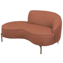 Sofá Curvo 02 Lugares 150cm Braço Esquerdo Thommy Pés Ouro Fosco Linho Coral - Nexta Casa