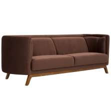 Sofá Luminne 03 Lugares 180cm Base Madeira Veludo Marrom - Nexta Casa