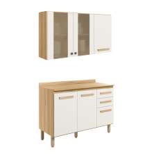 Armario Aereo e Balcao Com Tampo 16982x16988 Freijo Off White Cristal Nicioli