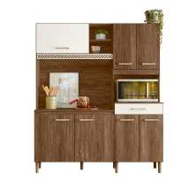 Armario Cozinha 7 Portas e 1 Gaveta Yara Evora Rustico/Off White Cristal