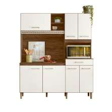 Armario Cozinha 7 Portas e 1 Gaveta Yara Off White Cristal/Evora Rustico