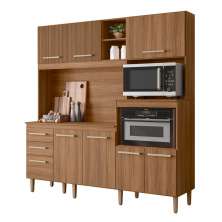 Armario de Cozinha Piatã com 7 Portas e 3 Gavetas 190 cm Ipe/Ripado