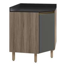 Balcao Canto Obliquo Tampo MDF Kali 12222 Carvalho Toq Chumbo Nicioli
