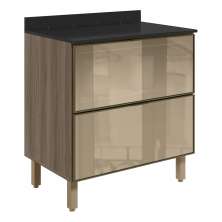 Balcao Com Tampo 2 Gavetoes Vidro 80 cm MDF Kali 16412 Carvalho Toq Nicioli