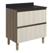 Balcao Com Tampo 2G 80cm MDF Kali 16412 Carvalho Toq Bianco Toq Nicioli