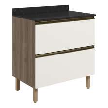 Balcao Com Tampo 2G 80cm MDF Kali 16412 Carvalho Toq Off White Cetim Nicioli