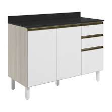 Balcao Com Tampo 2P 3G 120cm MDF Kali 16417 Bianco Toq Branco Uv Nicioli