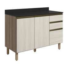 Balcao Com Tampo 2P 3G 120cm MDF Kali 16417 Carvalho Toq Bianco Toq Nicioli