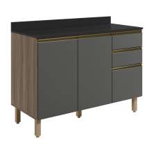 Balcao Com Tampo 2P 3G 120cm MDF Kali 16417 Carvalho Toq Chumbo Nicioli