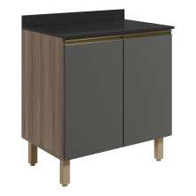 Balcao Com Tampo 2P 70 cm MDF Kali 12221 Carvalho Toq Chumbo Nicioli