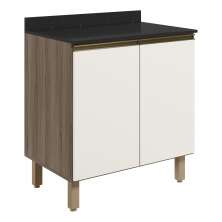 Balcao Com Tampo 2P 70 cm MDF Kali 12221 Carvalho Toq Off White Cetim Nicioli