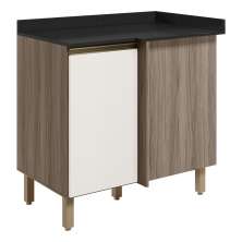 Balcao Com Tampo Canto Reto MDF Kali 12227 Carvalho Toq Off White Cetim Nicioli