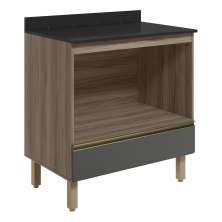 Balcao Nicho Forno 80cm MDF Kali 16406 Carvalho Toq Chumbo Nicioli