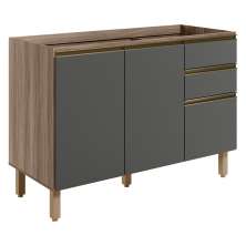 Balcao Para Pia 2P 3G 120cm MDF Kali 16417 Carvalho Toq Chumbo Nicioli