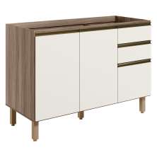 Balcao Para Pia 2P 3G 120cm MDF Kali 16417 Carvalho Toq Off White Cetim Nicioli