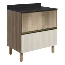 Balcao Tampo 2G Vidro 80cm MDF Kali 16415 Carvalho Toq Bianco Toq Nicioli