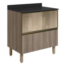 Balcao Tampo 2G Vidro 80cm MDF Kali 16415 Carvalho Toq Carvalho Toq Nicioli