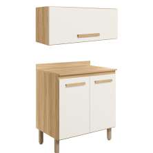 Kit Armario Aereo e Balcao 80cm 16978x16986 Freijo Off White Cristal Nicioli