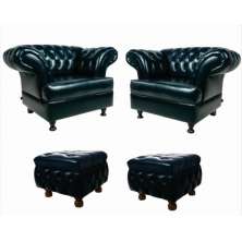 Conjunto 02 Poltronas Imperador Chesterfield com Puff Banquinho Quadrado - Corano Preto