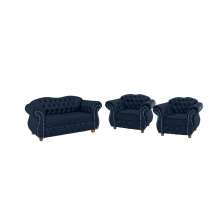 Conjunto 1 Namoradeira + 2 Poltronas Chesterfield Merlô Suede Azul Marinho / Decoração, barbearia, sala, recepção
