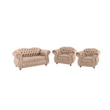 Conjunto 1 Namoradeira + 2 Poltronas Chesterfield Merlô Suede Bege / Decoração, barbearia, sala, recepção
