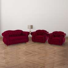 Conjunto 1 Namoradeira + 2 Poltronas Chesterfield Merlô Suede Bordô / Decoração, barbearia, sala, recepção