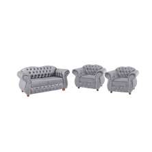 Conjunto 1 Namoradeira + 2 Poltronas Chesterfield Merlô Suede Cinza Prata / Decoração, barbearia, sala, recepção