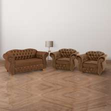 Conjunto 1 Namoradeira + 2 Poltronas Chesterfield Merlô Suede Marrom / Decoração, barbearia, sala, recepção