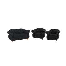 Conjunto 1 Namoradeira + 2 Poltronas Chesterfield Merlô Suede Preto / Decoração, barbearia, sala, recepção