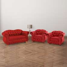 Conjunto 1 Namoradeira + 2 Poltronas Chesterfield Merlô Suede Vermelho / Decoração, barbearia, sala, recepção