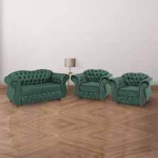 Conjunto 1 Namoradeira + 2 Poltronas Chesterfield Merlô Suede verde Musgo / Decoração, barbearia, sala, recepção