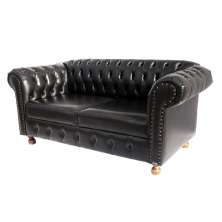 Conjunto Sofa Namoradeira Chesterfield Capitone Luis XV Courano Preto / decoracao, sala tv estar, recepcao