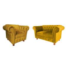 Conjunto Sofa Namoradeira Chesterfield Capitone Luis XV Suede Amarelo / decoracao, sala tv estar, recepcao