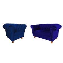 Conjunto Sofa Namoradeira Chesterfield Capitone Luis XV Suede Azul Marinho / decoracao, sala tv estar, recepcao